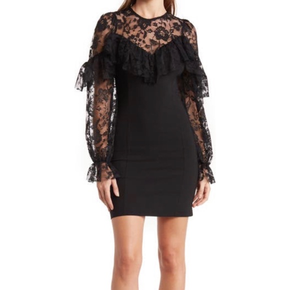 NWT Topshop Illusion Lace Yoke Long Sleeve Bodycon Dress - Picture 1 of 9